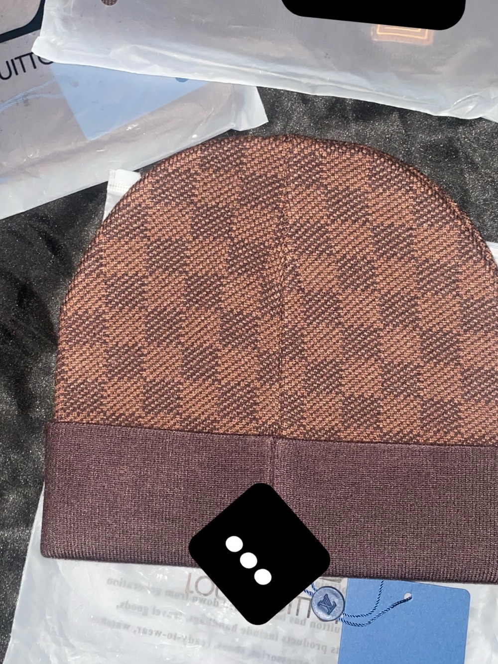 Luxury Men's Knit Beanie - Brown Check Pattern